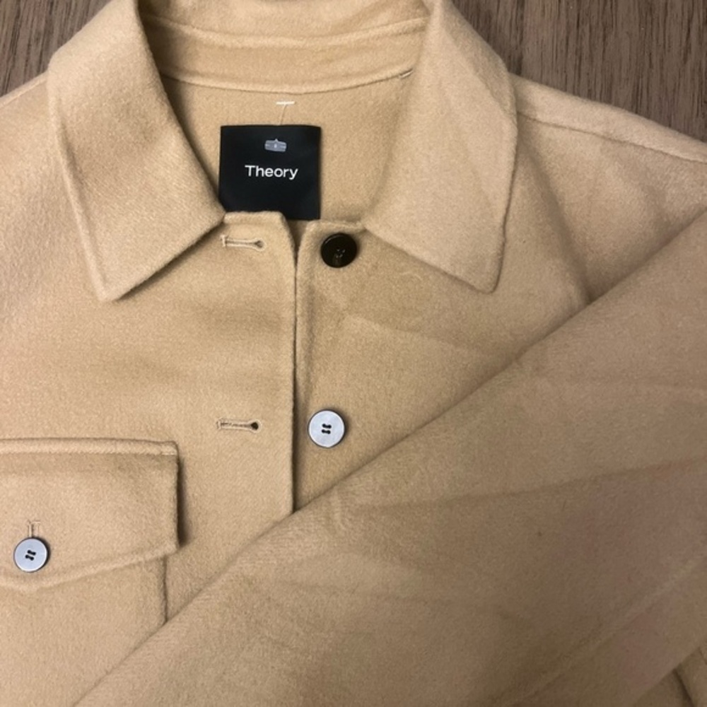 Theory Cashmere/Wool Tan Button-Up Shacket